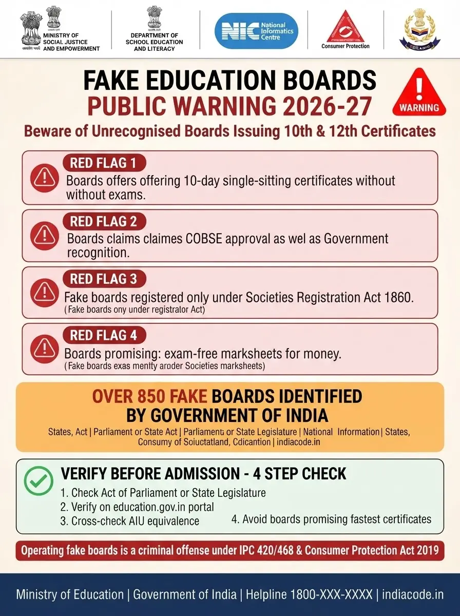 Fake Education Boards in India (2026-27 Alert)